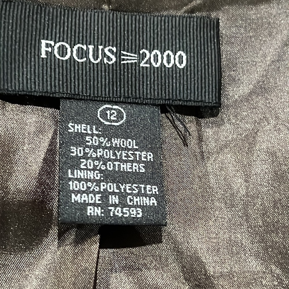 FOCUS 2000 WOOL BLEND EMBROIDERED AND BEADED TWEED BROWN WOMENS JACKET SIZE12 - Picture 9 of 11